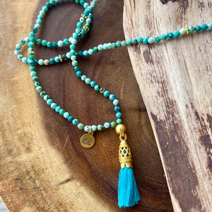 Turquoise Mala Prayer Bead Necklace | Protection & Communication