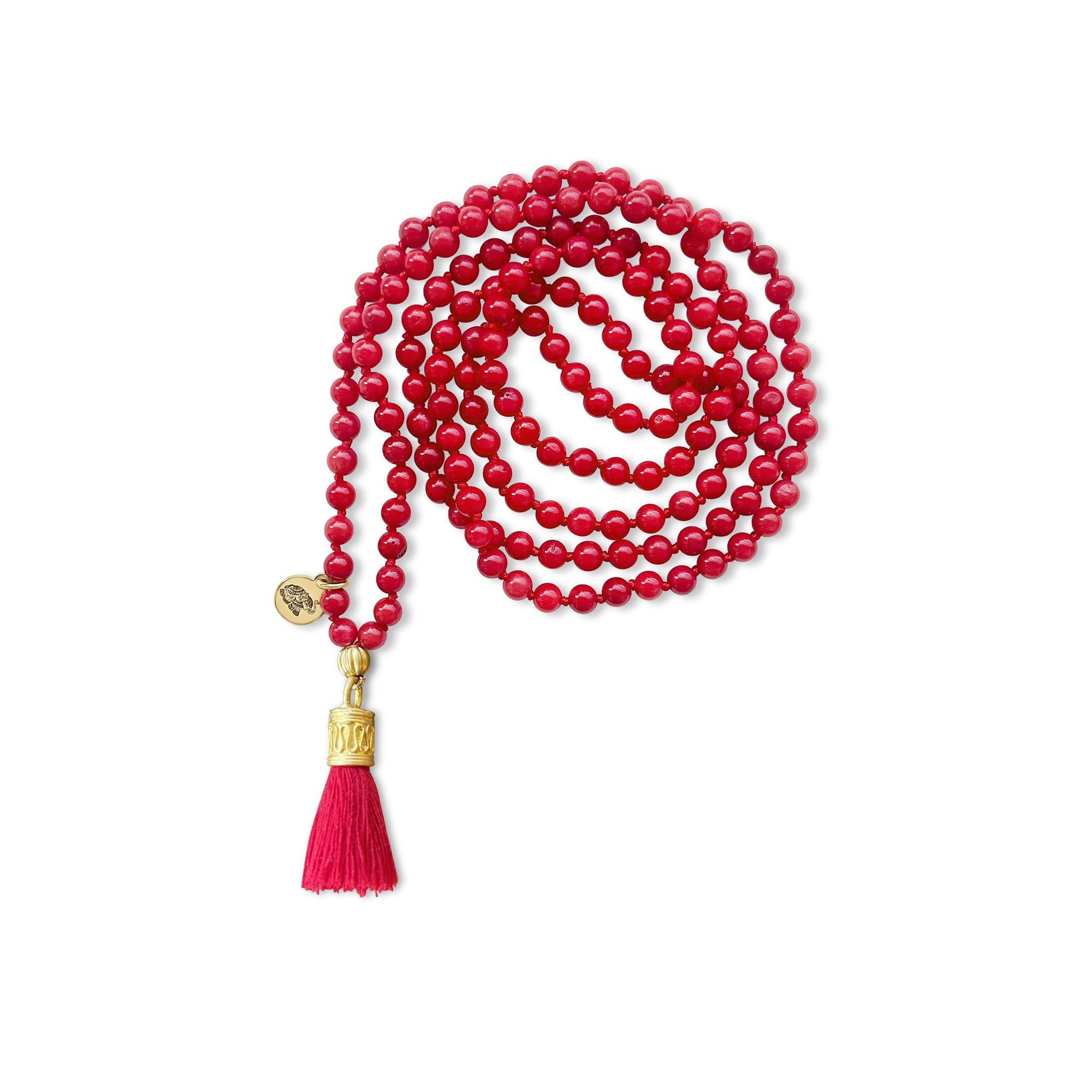 Red Coral Mala Prayer Bead Necklace