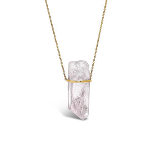 High Frequency Danburite Crystal Necklace in 14k Yellow Gold for Joy and Angelic Connection