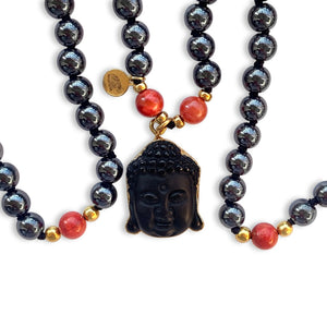 Grounding Hematite & Passionate Red Coral Mala – A Perfect Balance of Stability and Romance