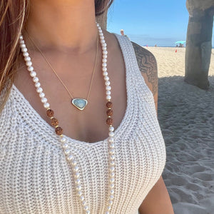 Aquamarine rose cut cabochon crystal necklace