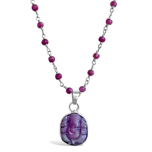 Astrological Ruby Ganesha Mala Prayer Bead Necklace for Courage and Career Growth