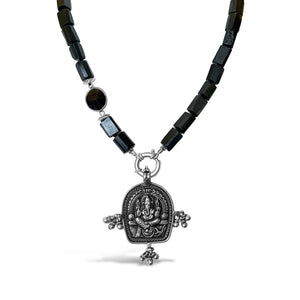 High Frequency Shungite Necklace Ganesha Amulet Pendant with Ganpati Bells
