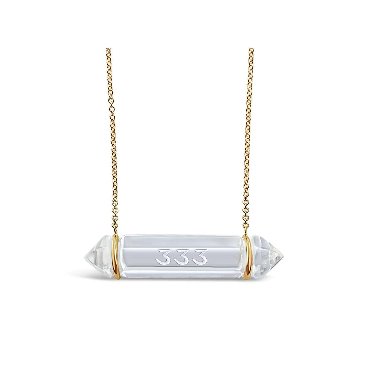 Angel Number 333 Clear Quartz Pendant 14k