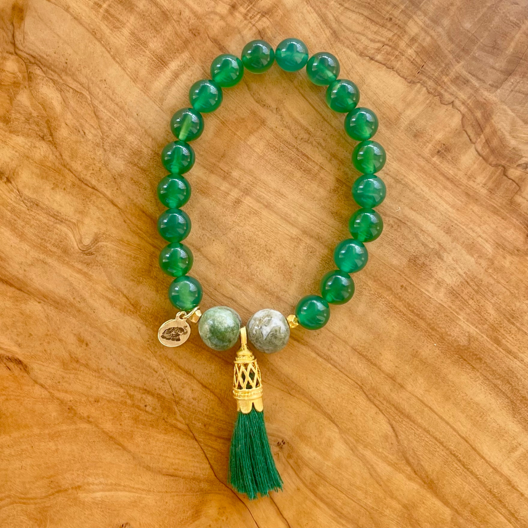 High frequency Chakra Heart Bracelets in Green Onyx