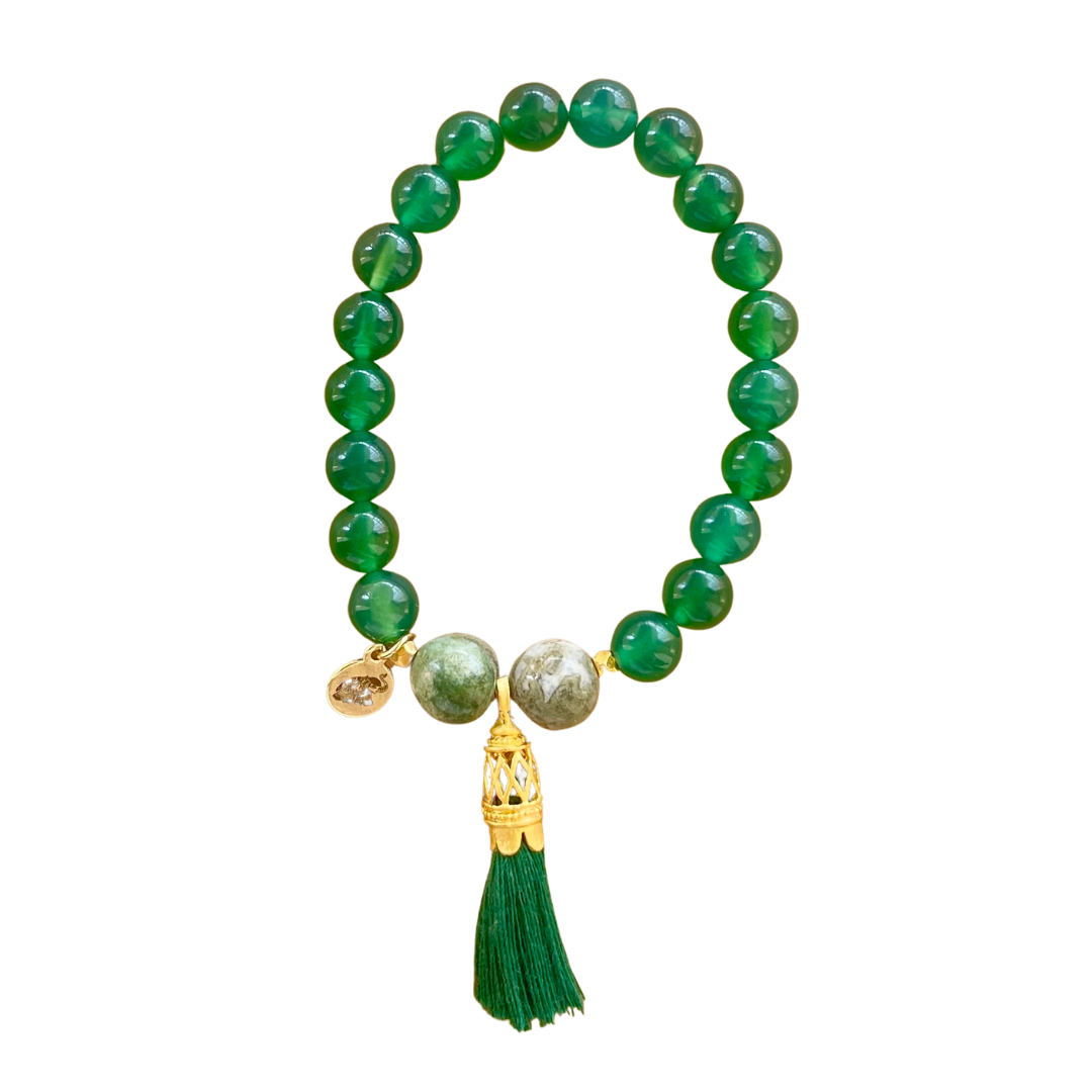 High frequency Chakra Heart Bracelets in Green Onyx
