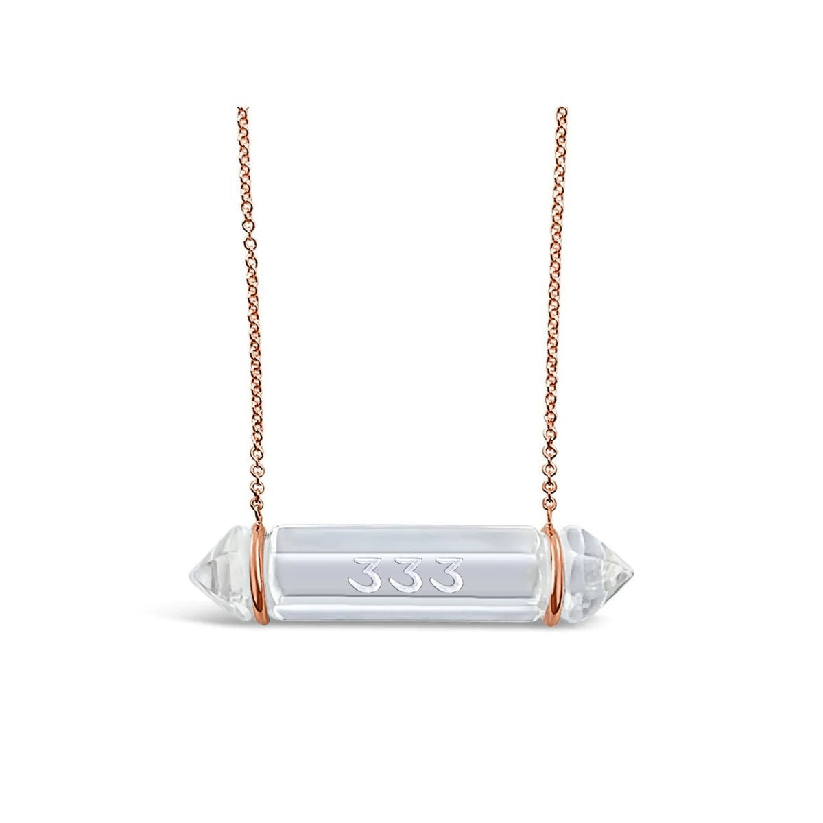 Angel Number 333 Clear Quartz Pendant 14k