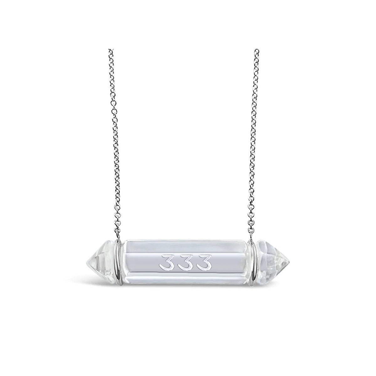 Angel Number 333 Clear Quartz Pendant 14k