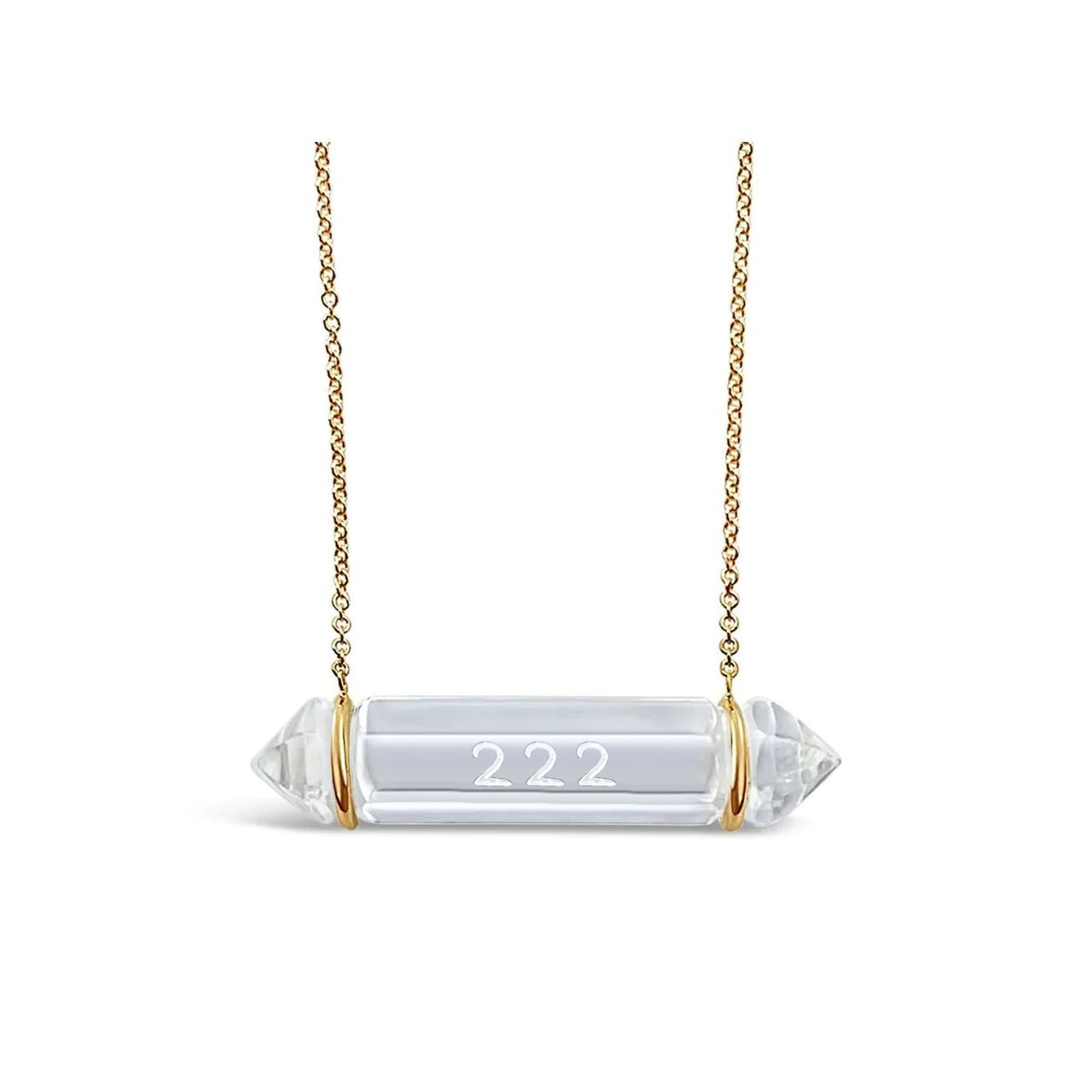 Angel Number 222 Clear Quartz Crystal 14K Necklace