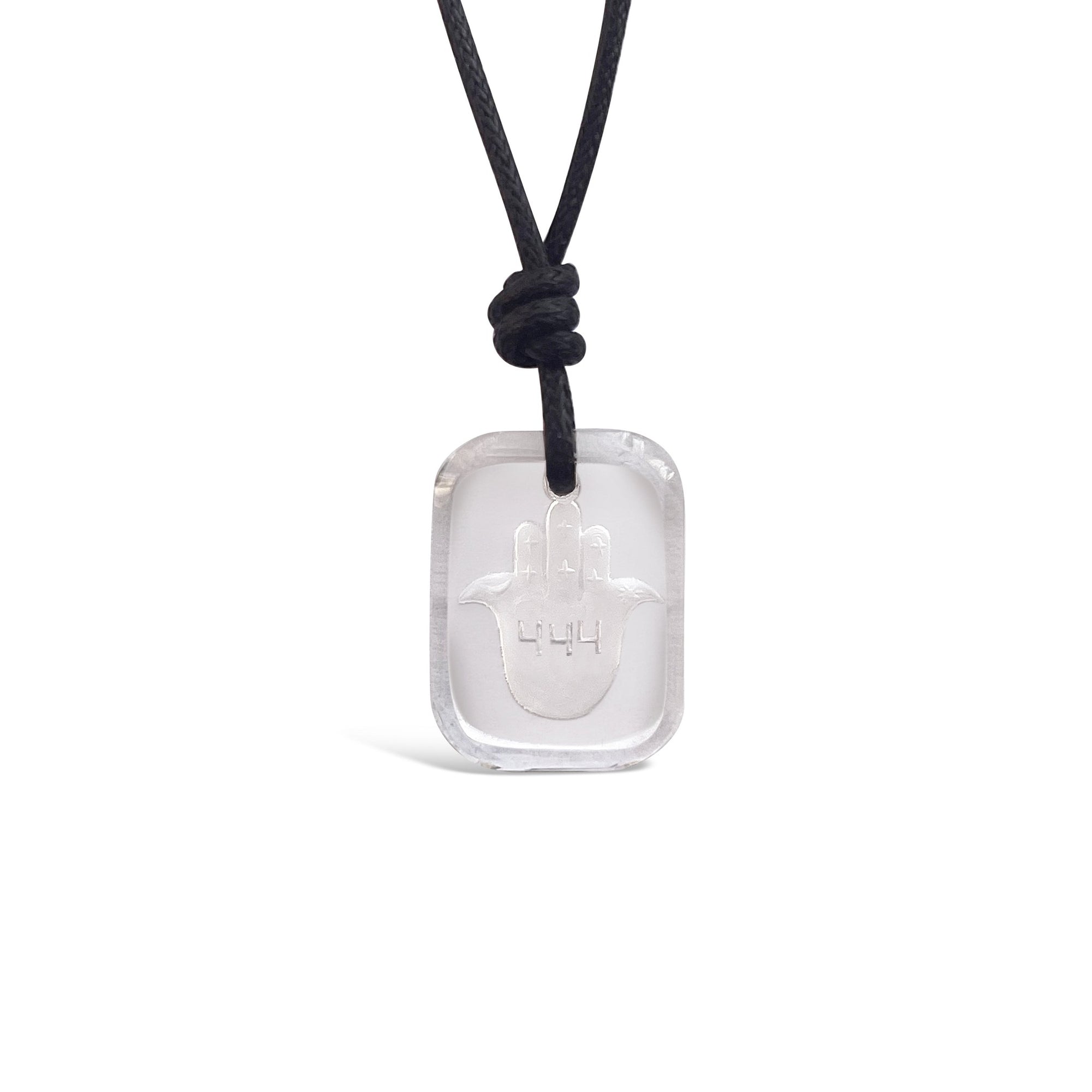 Angel Number 444 Clear Quartz Crystal Necklace with Hamsa