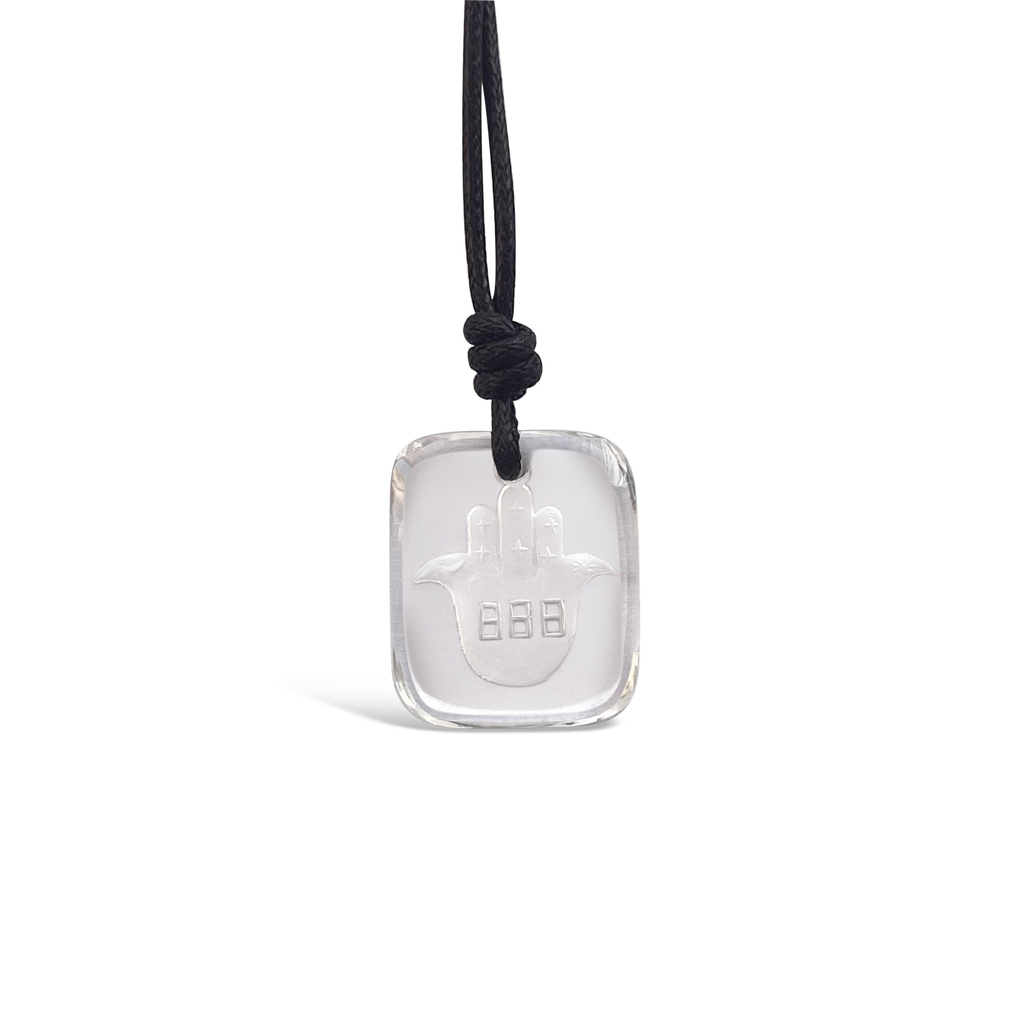 Angel Number 888 Clear Quartz Crystal Necklace with Hamsa