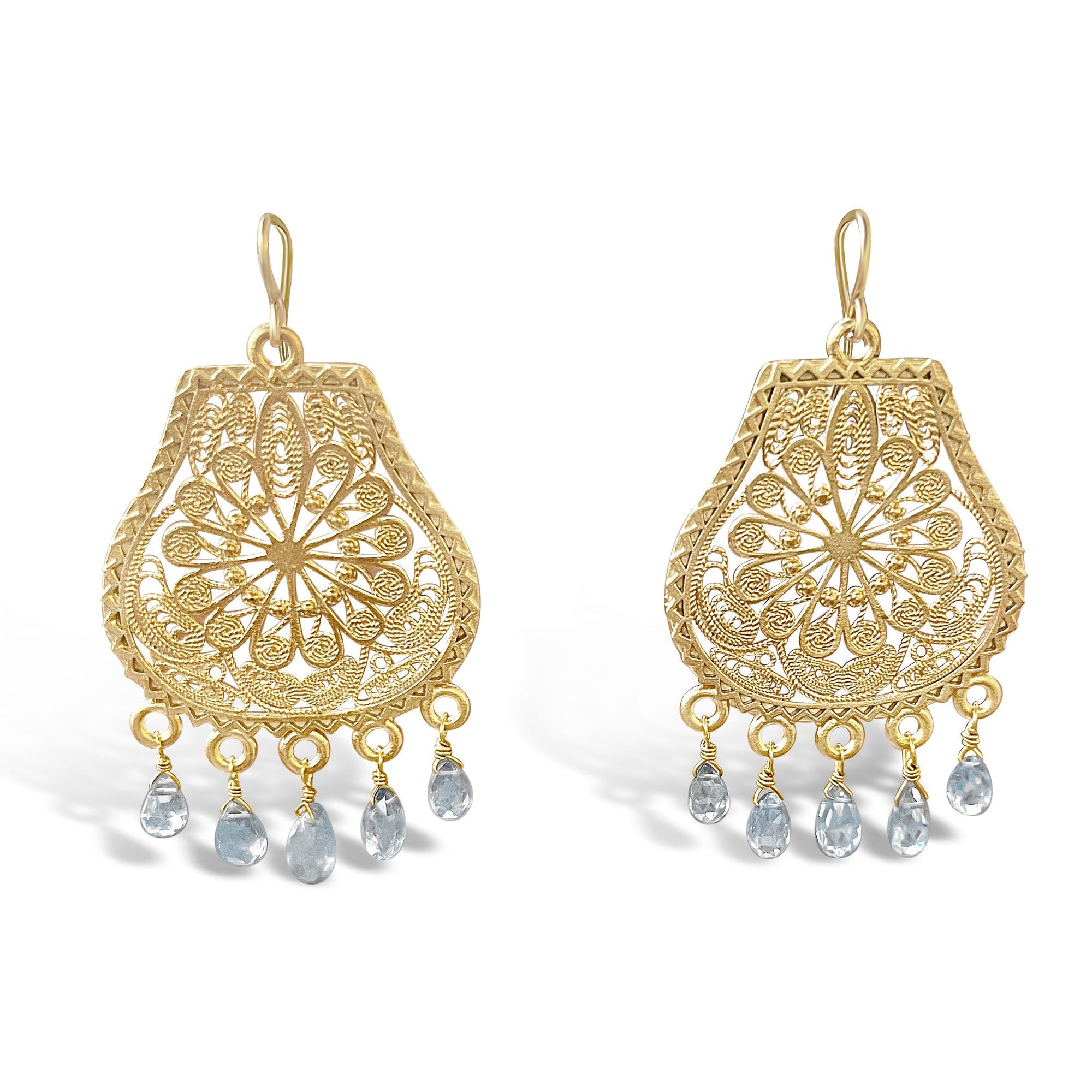 Aquamarine Chandelier Earring 22k Gold Plated Indian Jewelry