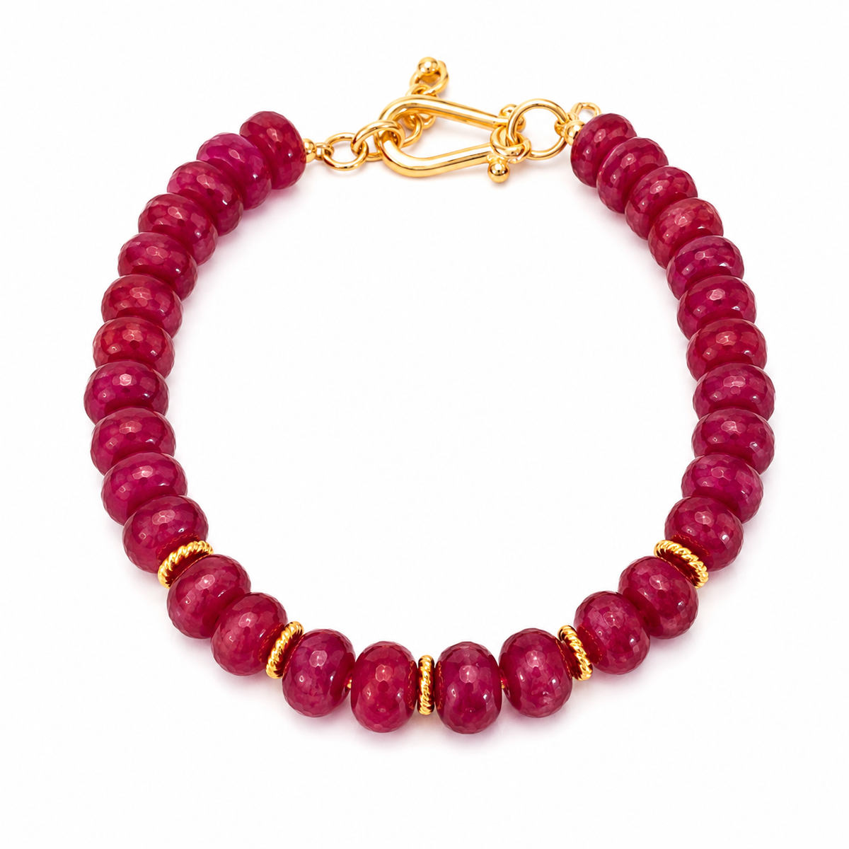 Ruby Beaded Bracelet with 14k Gold Floral Spacers