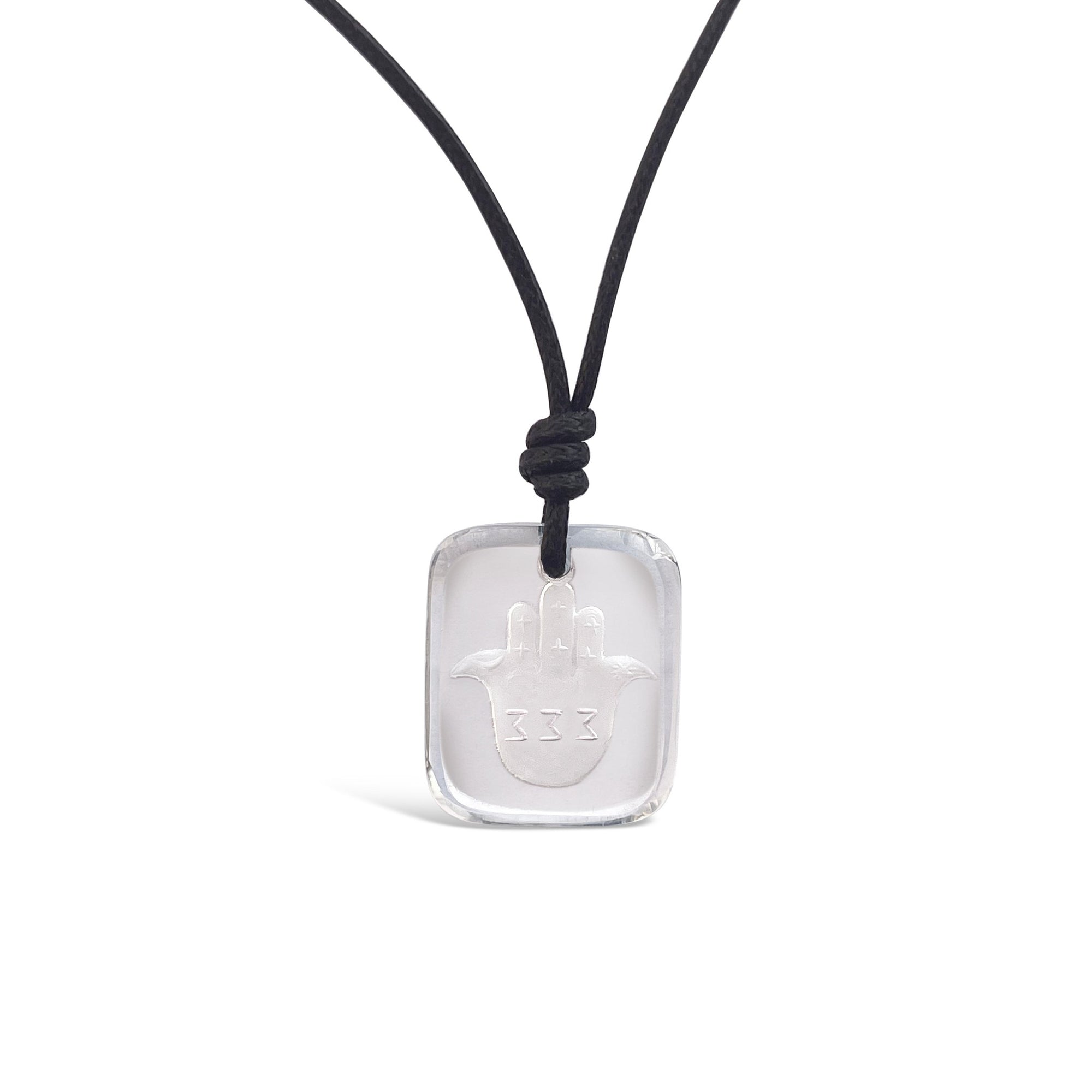 Angel Number 333 Clear Quartz Crystal Hamsa Necklace