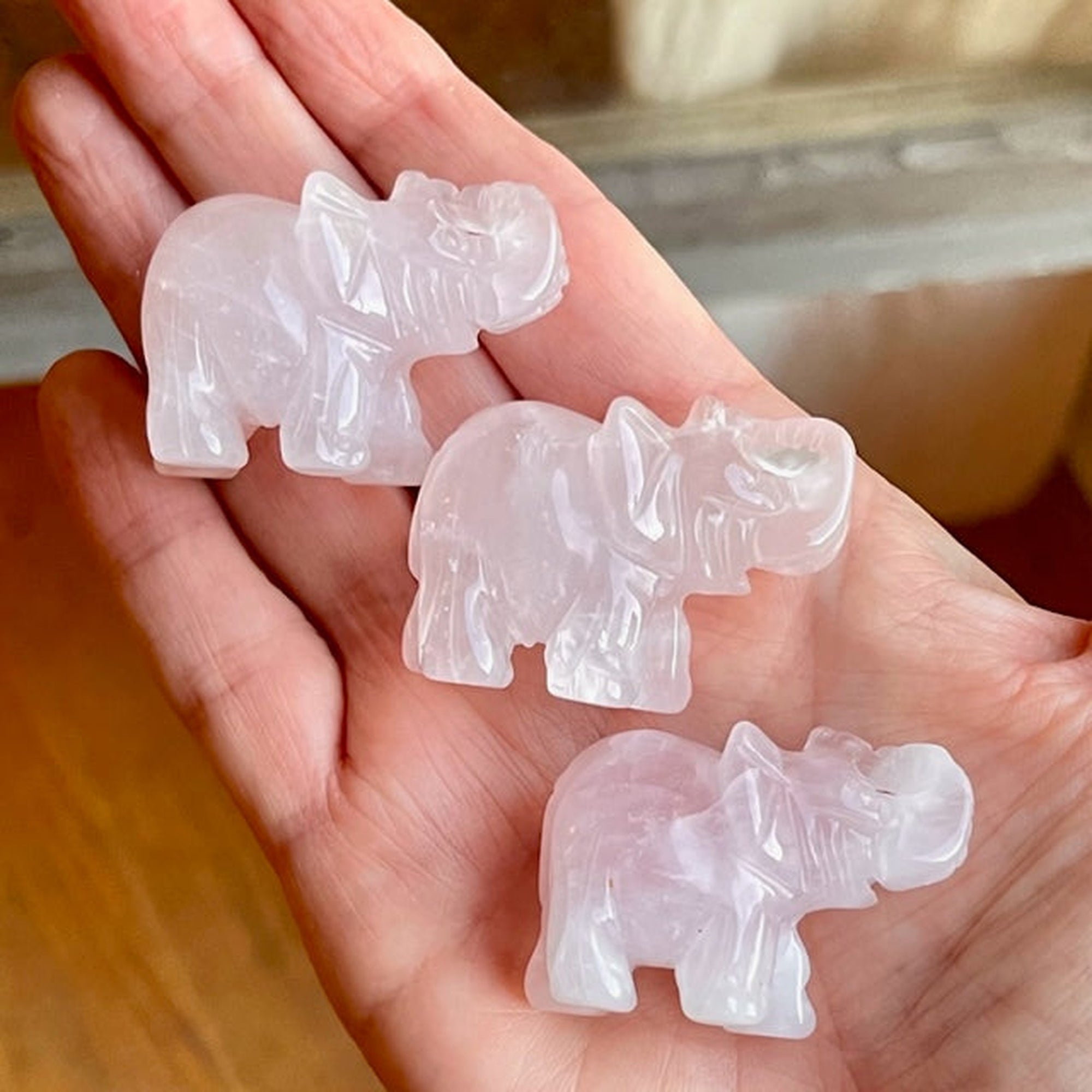 Rose Quartz Crystal Lucky Elephant Carving