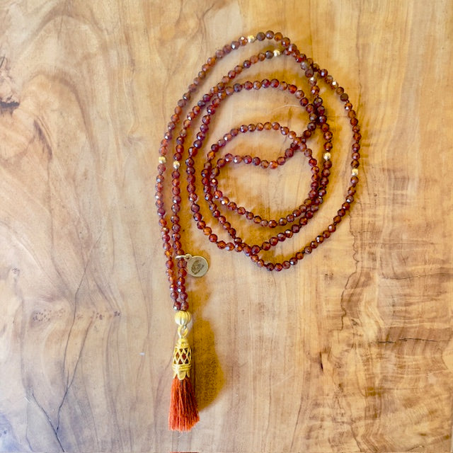 Hessonite Astrological Mala Necklace with Tassel, 30&quot; – Healing Gem Jewelry for Rahu Energy and Prosperity