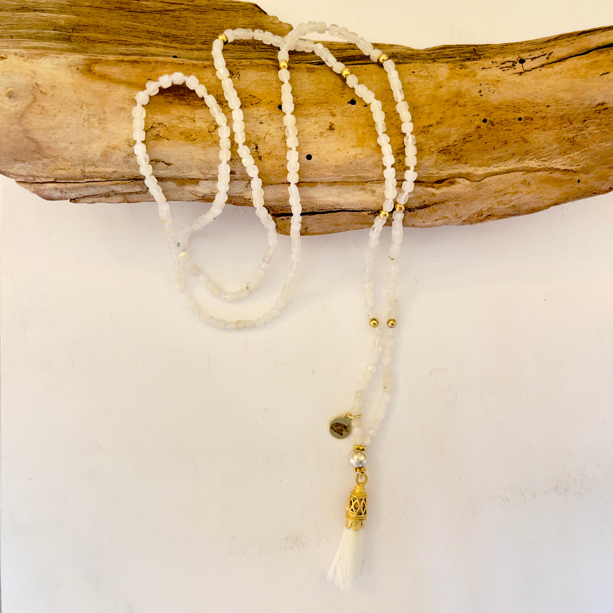 Moonstone Astrological Mala Necklace with Tassel, 30&quot; – Healing Gem Jewelry for Intuition and Emotional Balance