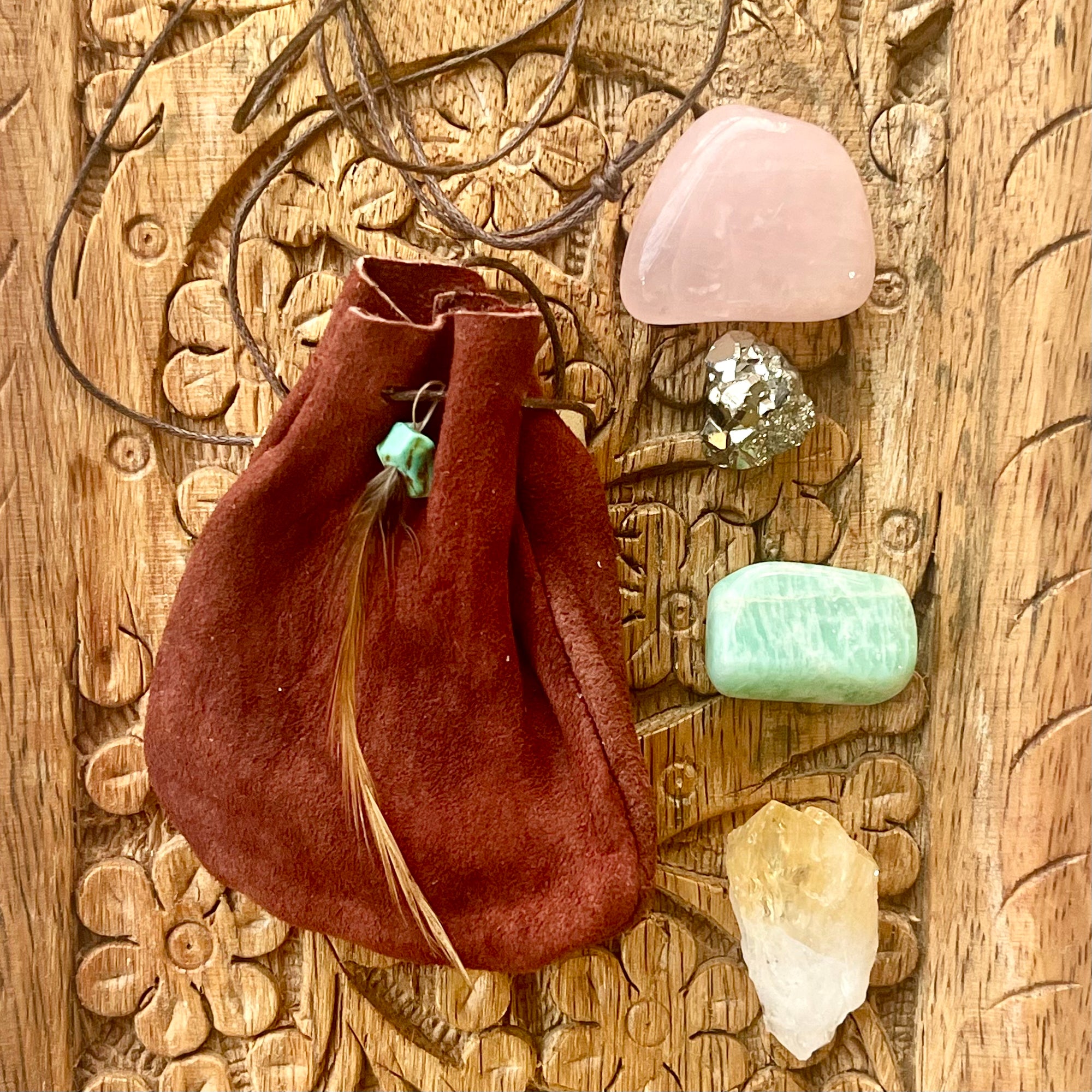 Native American Medicine Bag with Crystals for Healing