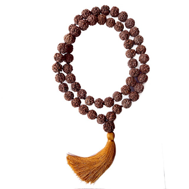 Astrological Gem Rudraksha 54 Mala Prayer Bead Necklace with Silk Tassel