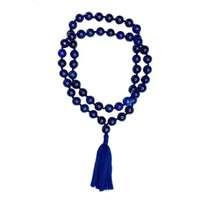 Astrological Gem Lapis Lazuli 54 Jumbo Bead Mala Prayer Bead Necklace with Cotton Tassel