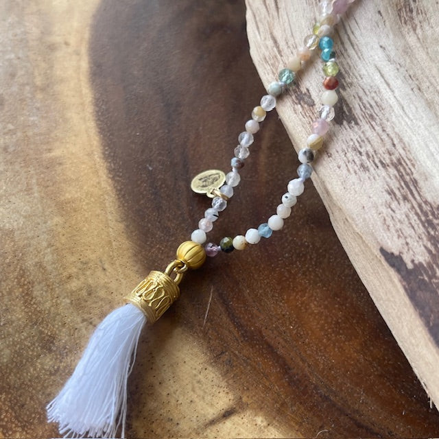 Multi Color Gemstones Mala Prayer Bead Necklace for Love