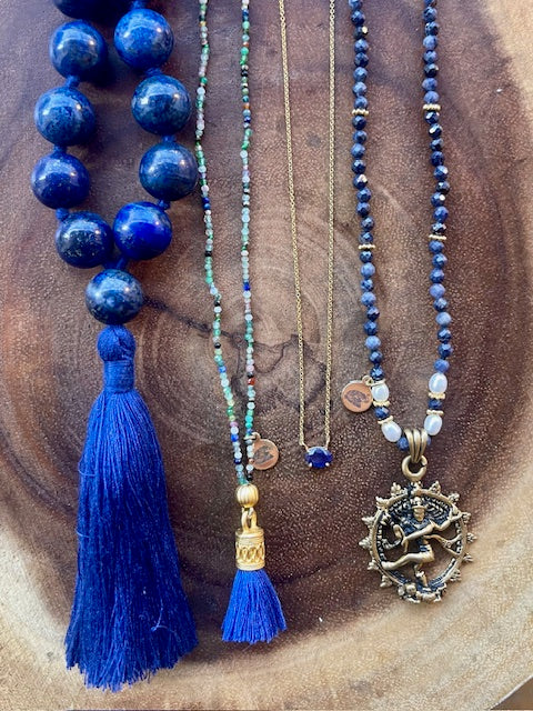 Astrological Gem Lapis Lazuli 54 Jumbo Bead Mala Prayer Bead Necklace with Cotton Tassel