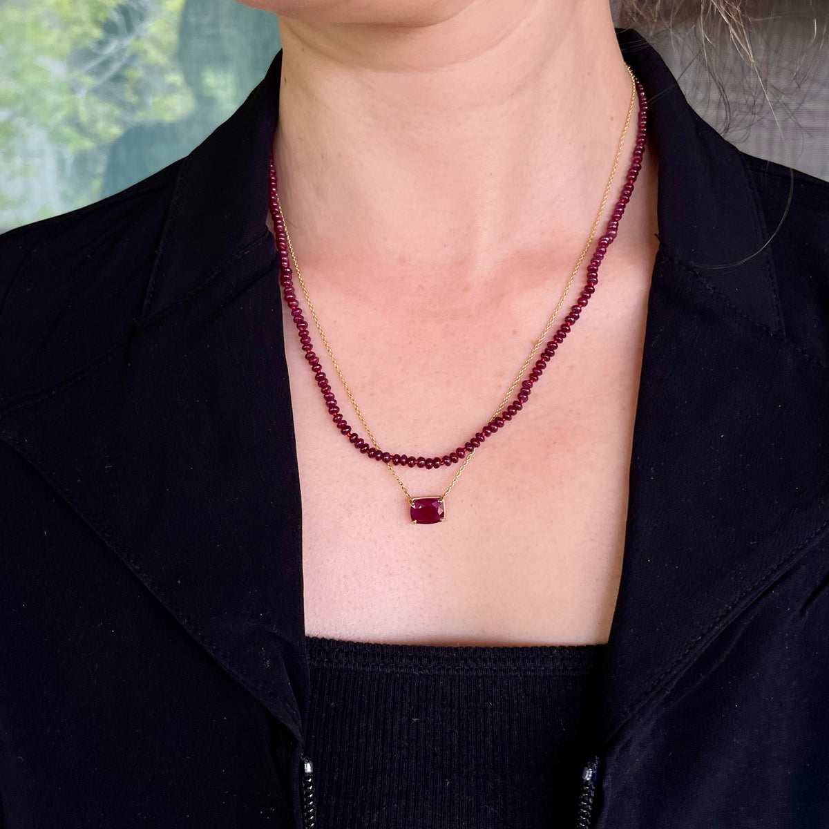 Astrological Gem Ruby 18K Beaded Necklace