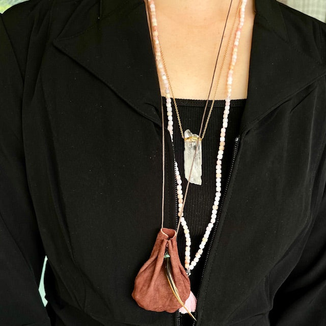 Native American Medicine Bag with High Frequency Crystals for Healing