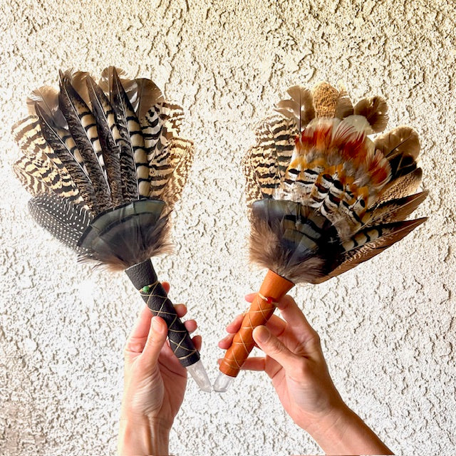 Native American Feather Fan for Smudge with Guinea feathers