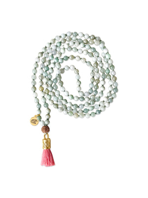Jade Mala Prayer Bead Necklace With Rudraksha For Tranquility