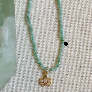 Natural emerald lotus necklace with 14k gold charm