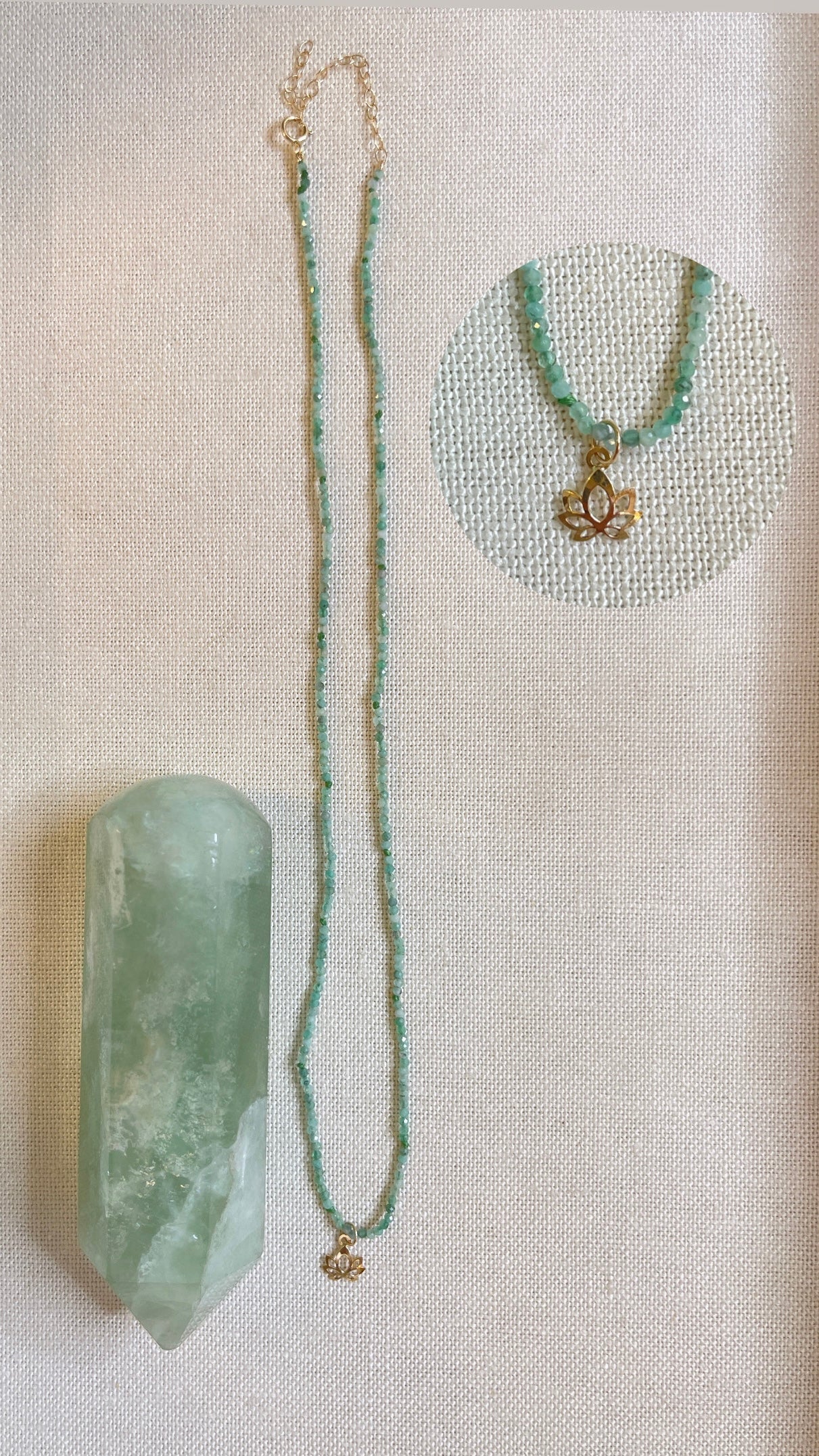 Natural emerald lotus necklace with 14k gold charm