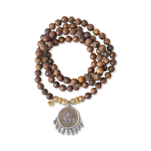 Tibetan Agate Mala Prayer Bead Necklace With Rupee Ganputi Amulet