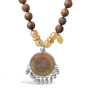 Tibetan Agate Mala Prayer Bead Necklace With Rupee Ganputi Amulet