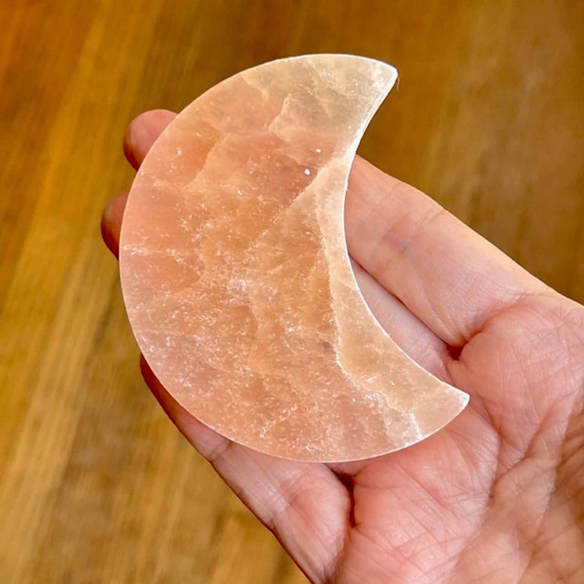 Peach Selenite Moon Shape Crystal Charging Plate