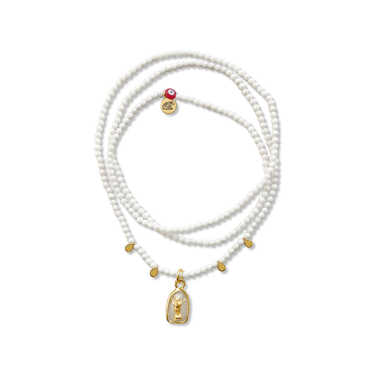 High Frequency White Coral Mala Prayer Bead With Ganesha