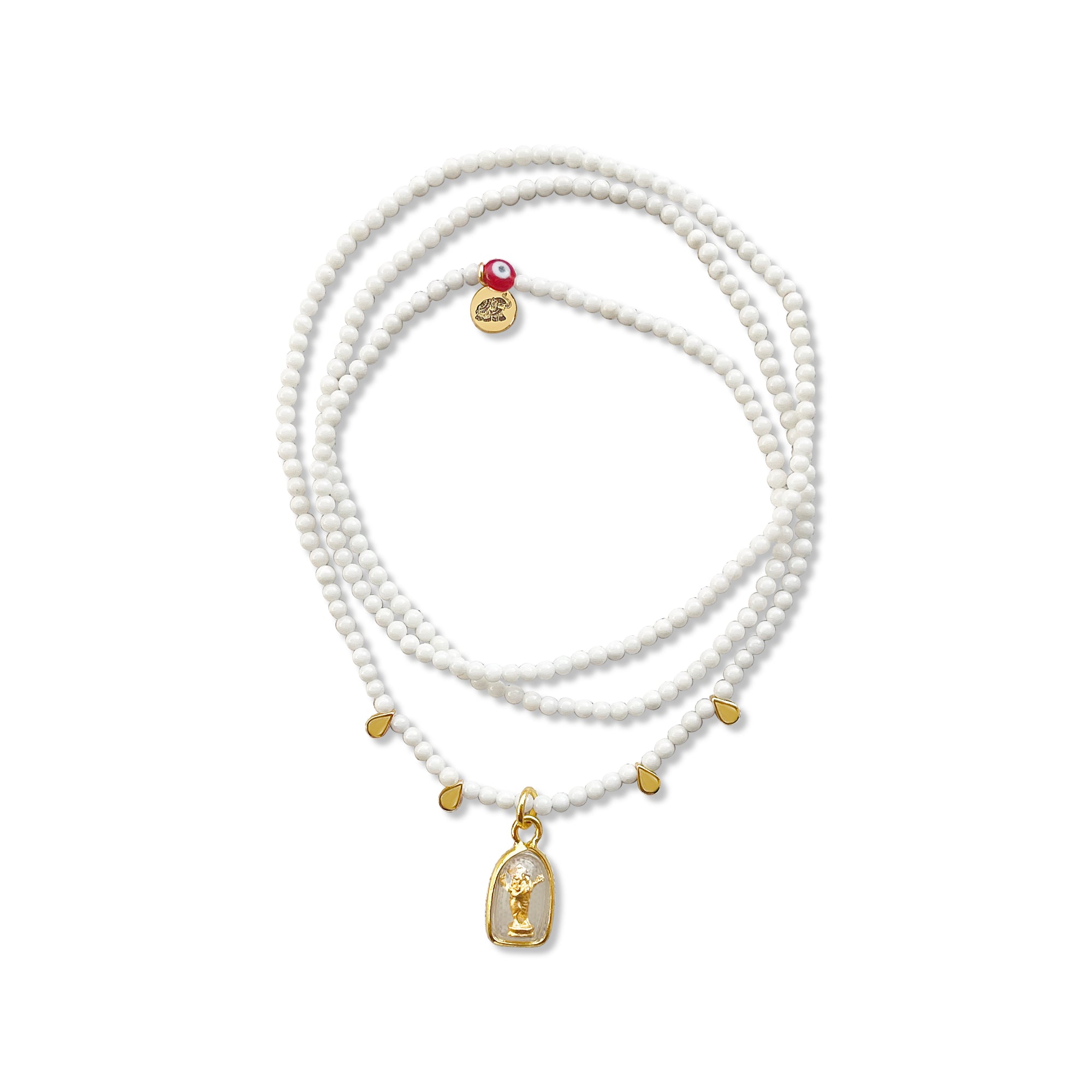 White Coral Mala Prayer Bead With Ganesha