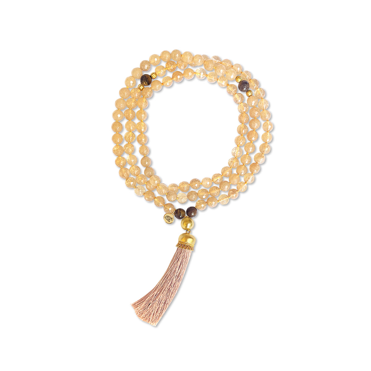 Golden Quartz Tiger Eye Mala Yoga Prayer Bead Necklace