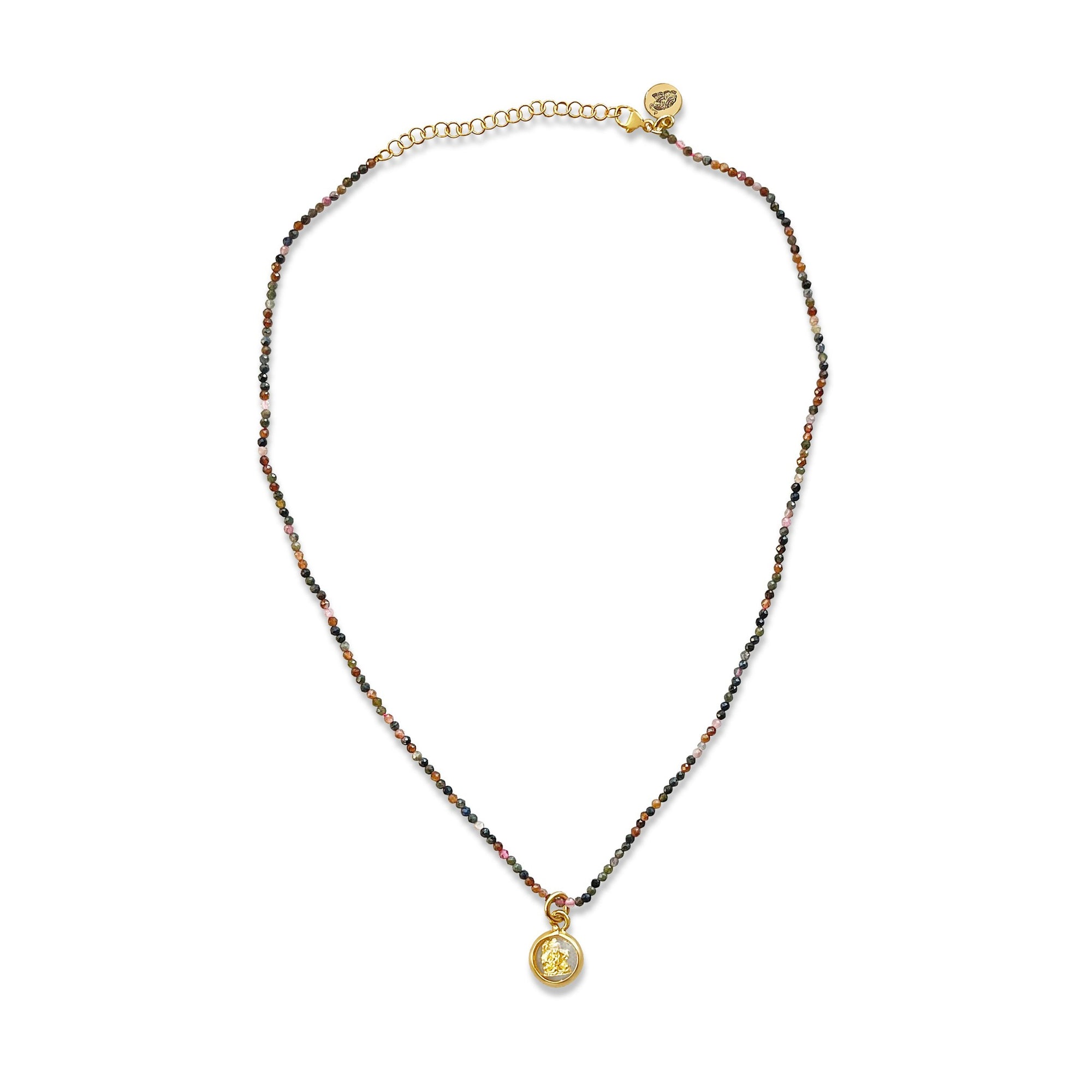 Mulit Color Tourmaline Crystal Necklace with Ganesha Amulet