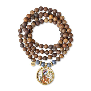 Tibetan Agate Mala Prayer Bead With Radha Krishna Amulet Pendant