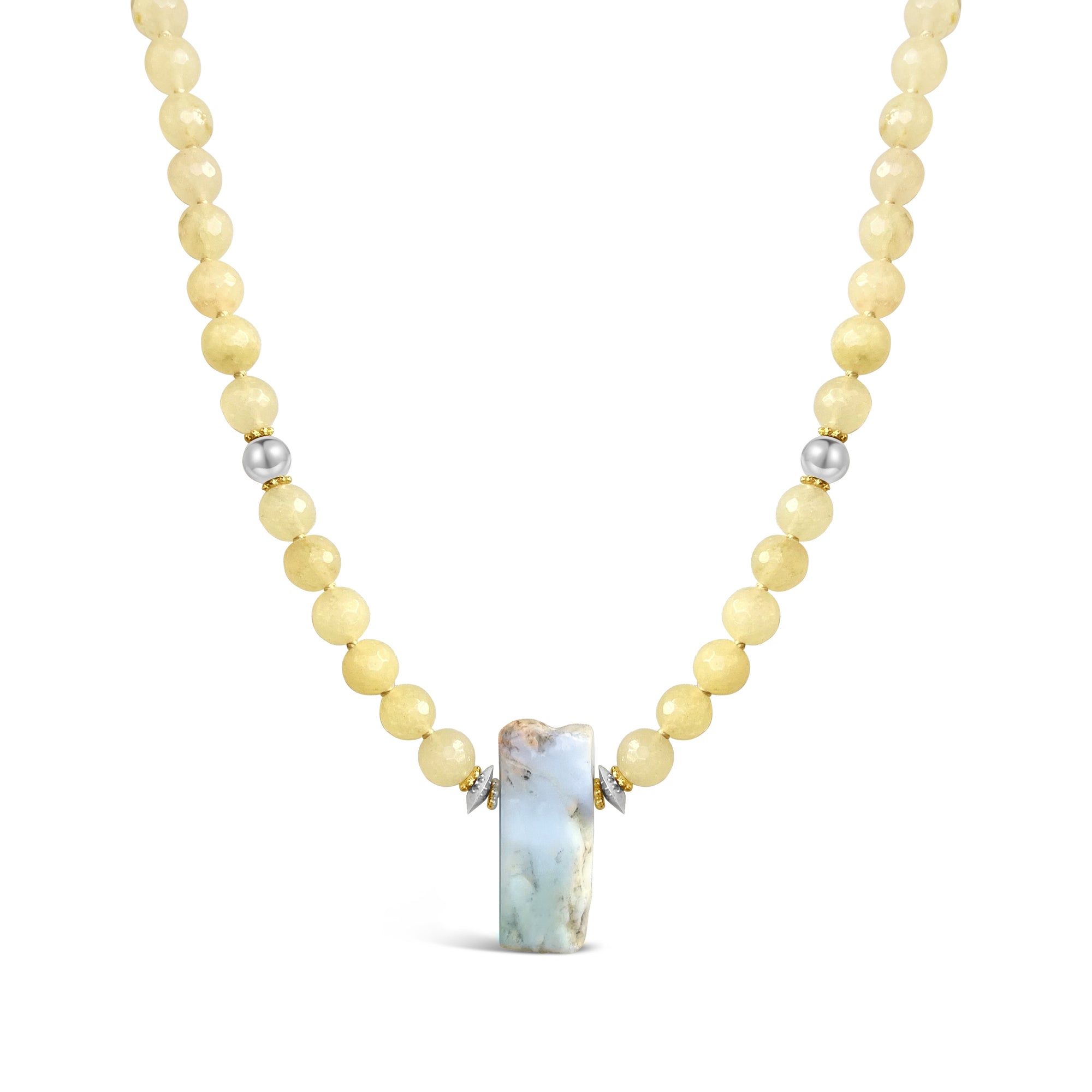Yellow Jade Crystal Necklace with Chrysoprase Stick