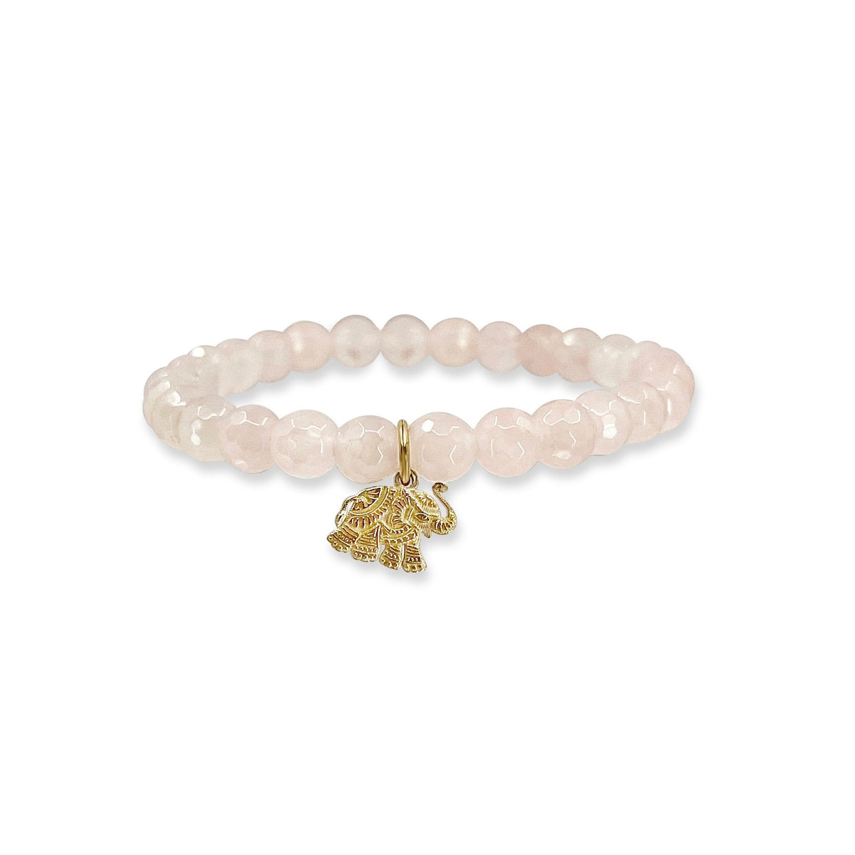 Elephant 14K Charm Rose Quartz Beaded Stretch Bracelet