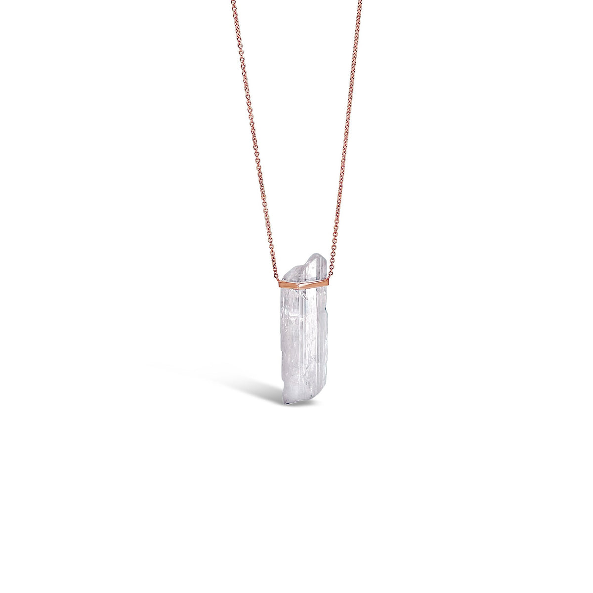 High Frequency Danburite Crystal Necklace in 14k Rose Gold for Joy and Spiritual Connection