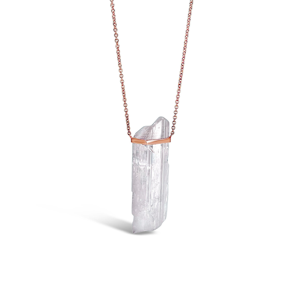 High Frequency Danburite Crystal Necklace in 14k Rose Gold for Joy and Spiritual Connection