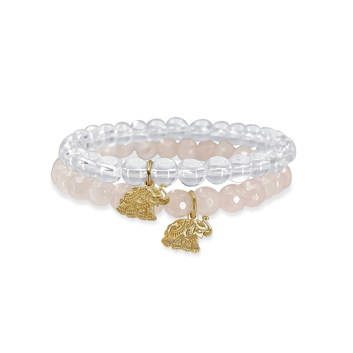 Elephant 14K Charm Rose Quartz Beaded Stretch Bracelet