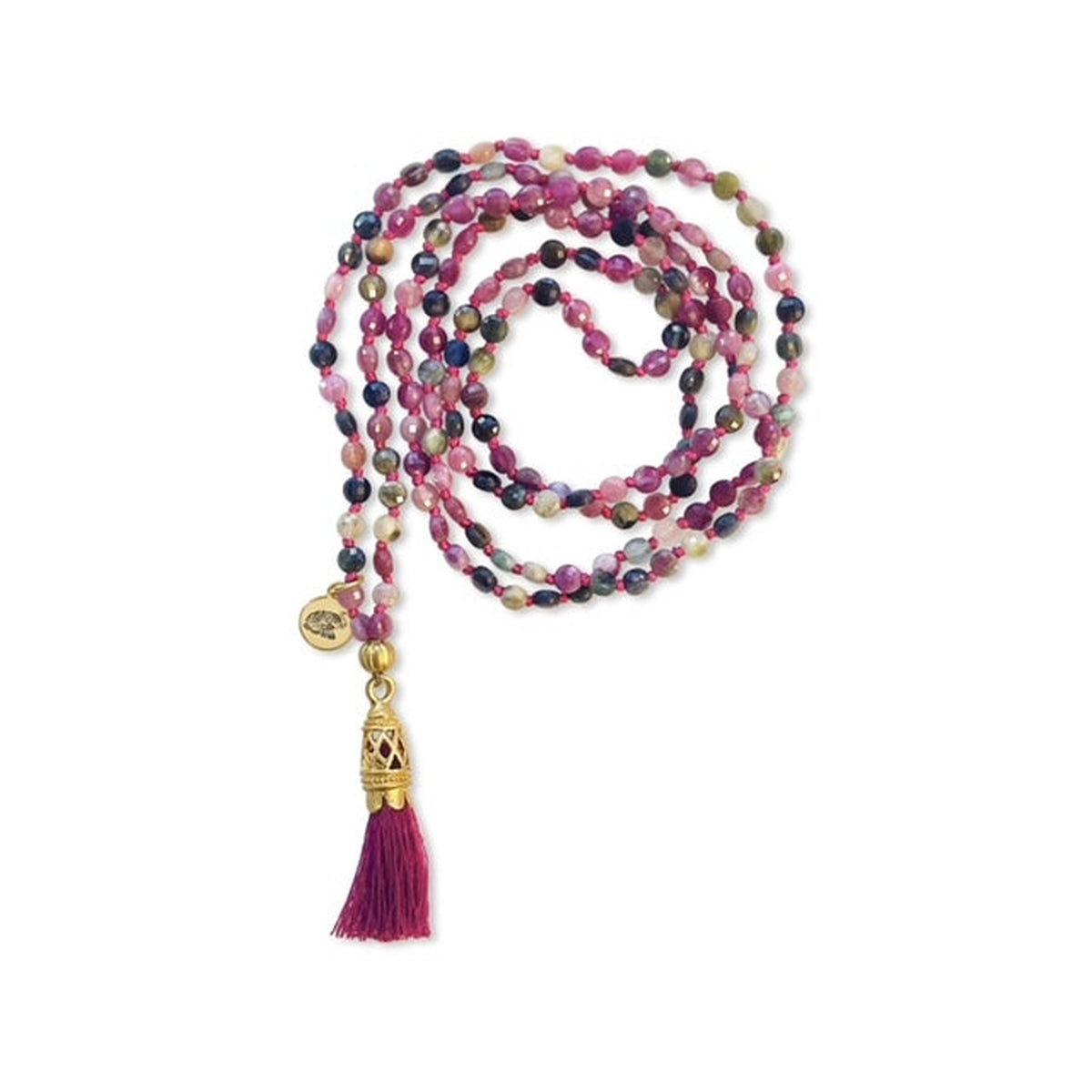 Watermelon Tourmaline Mala Prayer Bead Necklace