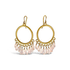 Milky Rose Quartz Chandelier Hoop Earrings | Gold Plated
