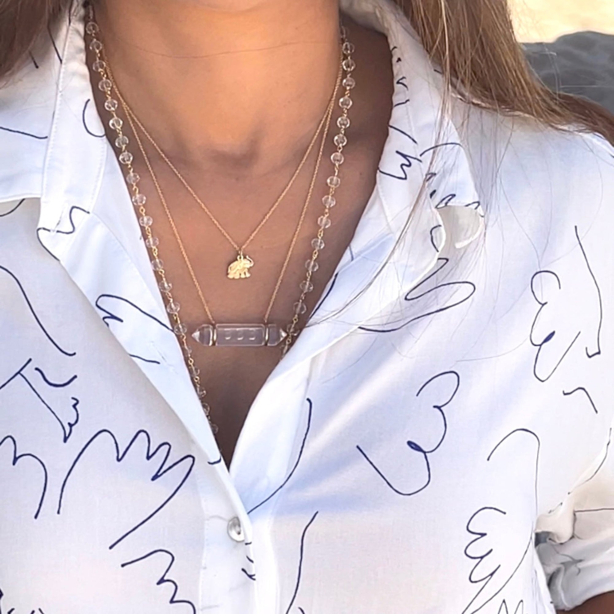 Angel Number 888 Clear Quartz Necklace in 14k Gold for Abundance and Prosperity