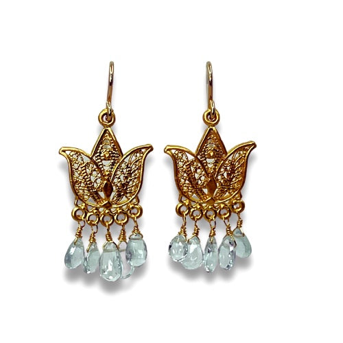Aquamarine Lotus Chandelier Earrings