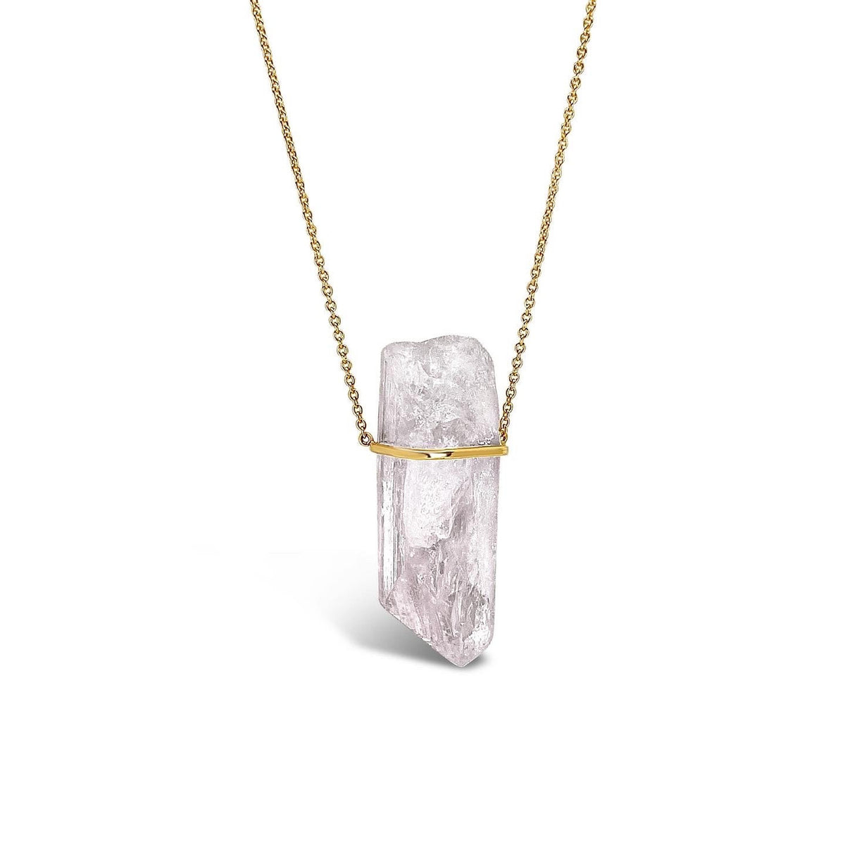 High Frequency Danburite Crystal Necklace in 14k Yellow Gold for Joy and Angelic Connection